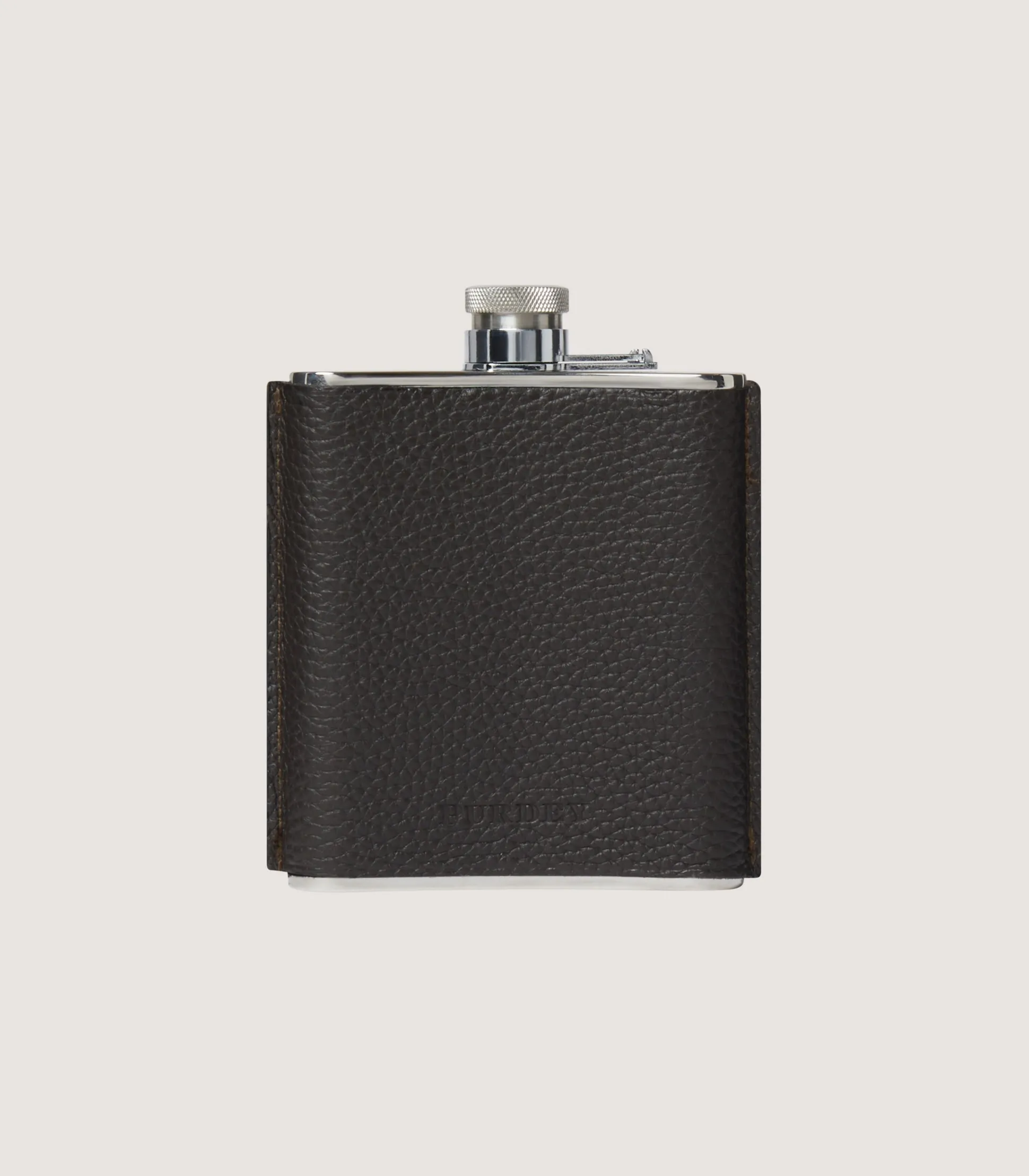 Grain Leather Hip Flask In Olive Green