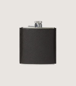 Grain Leather Hip Flask In Olive Green