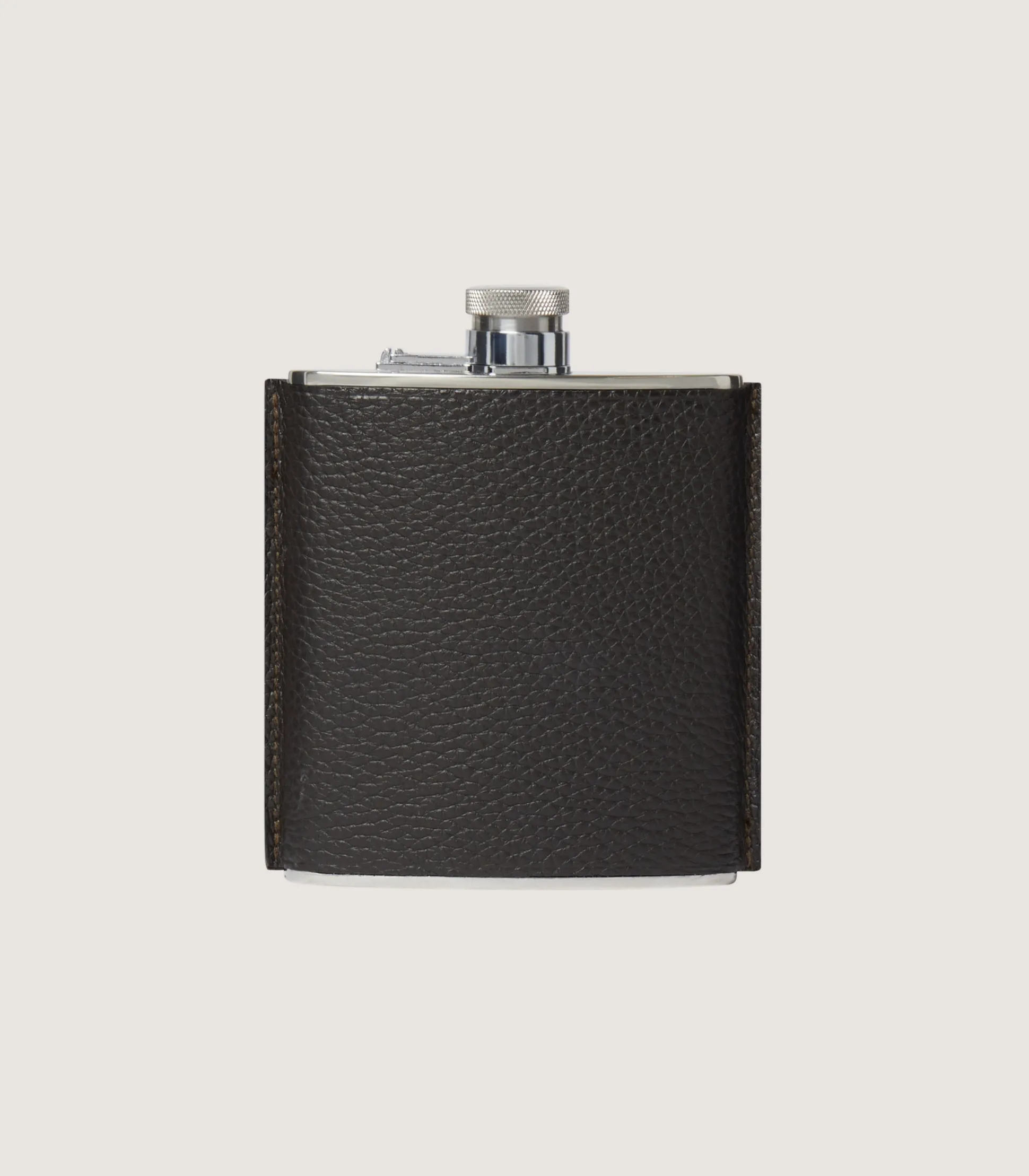 Grain Leather Hip Flask In Olive Green