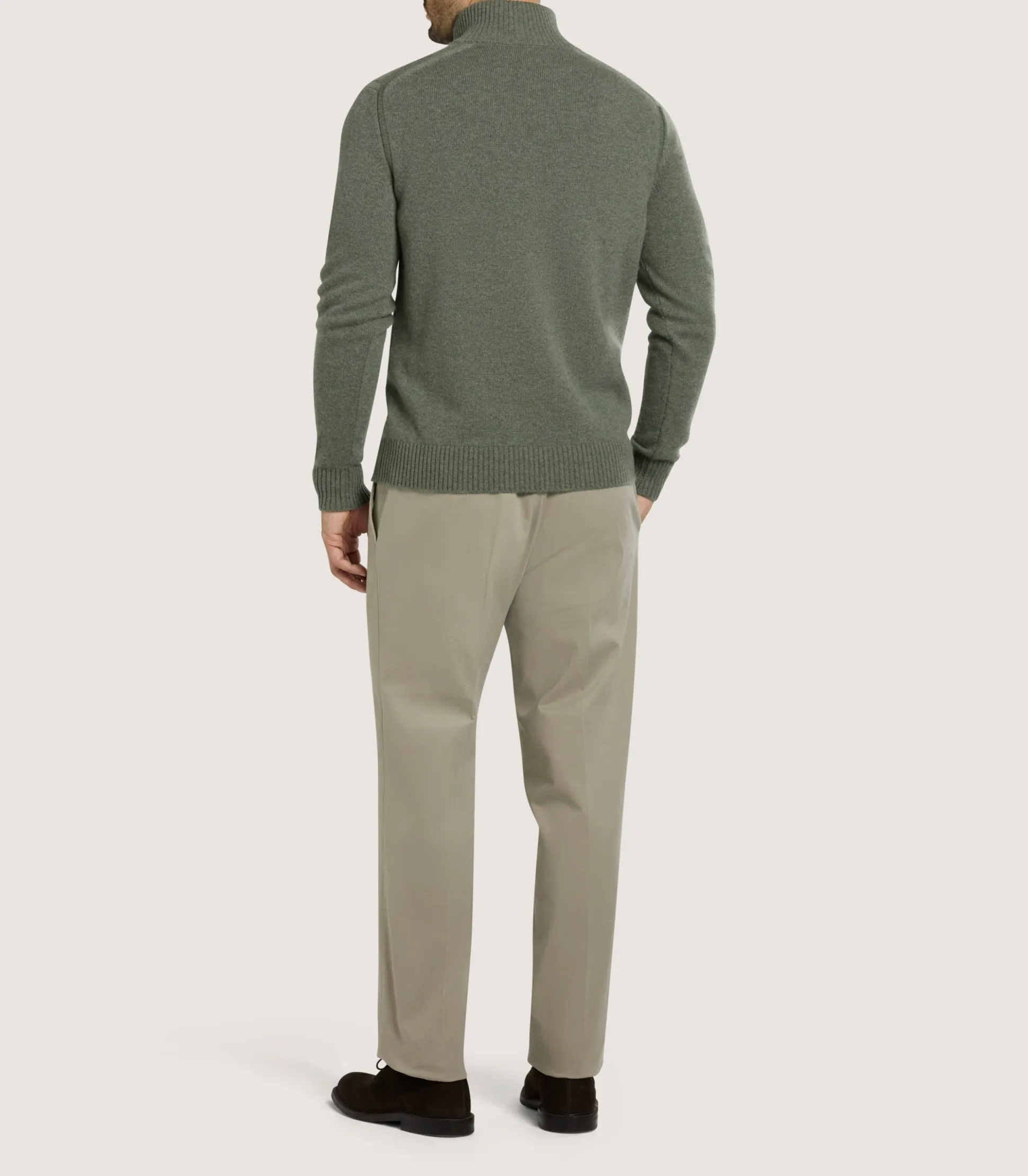 Men's Brushed Cotton Twill Flat Front Trousers In Khaki
