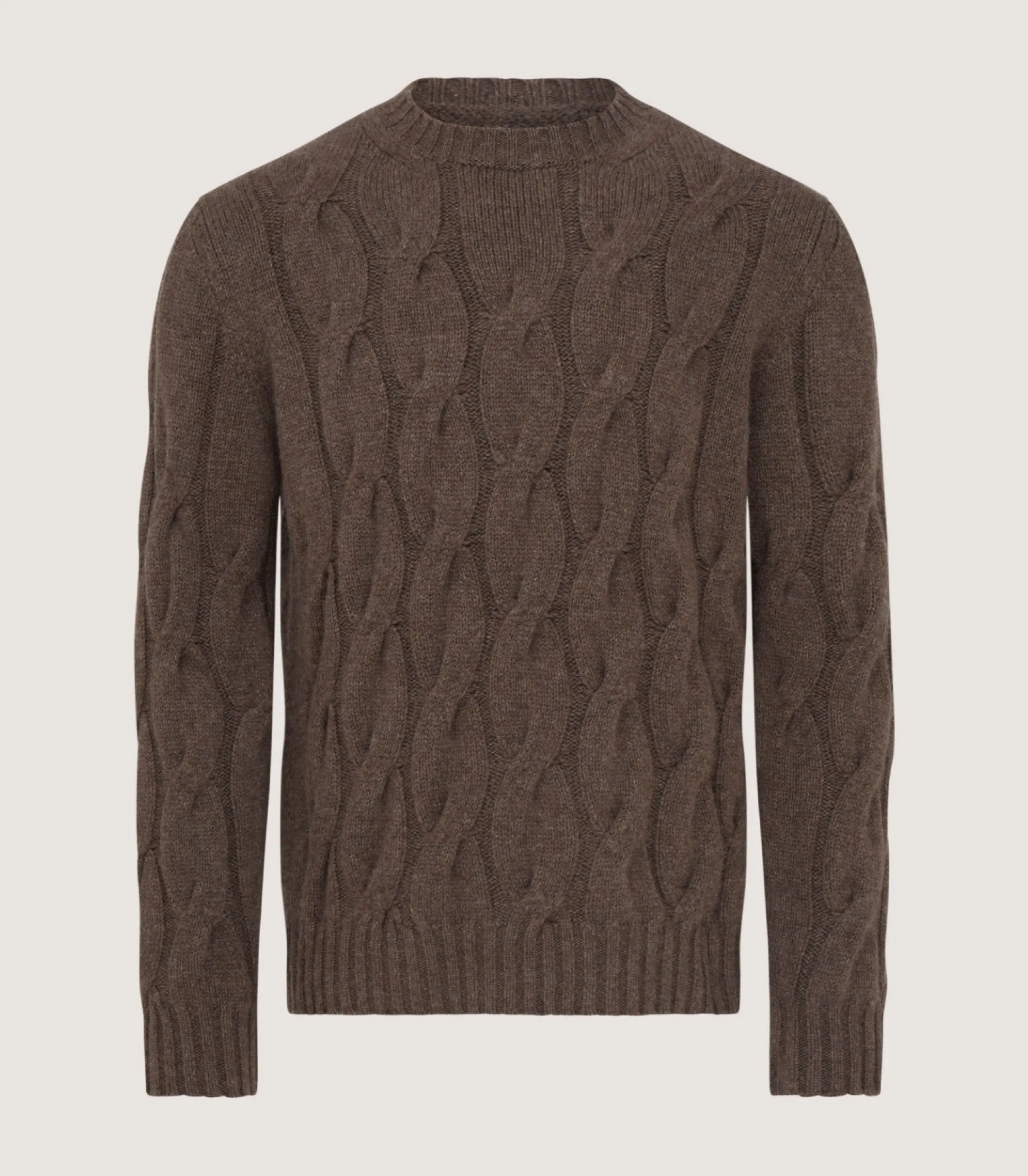Men's Cashmere Loch Cable Crew Neck Sweater In Dark Taupe