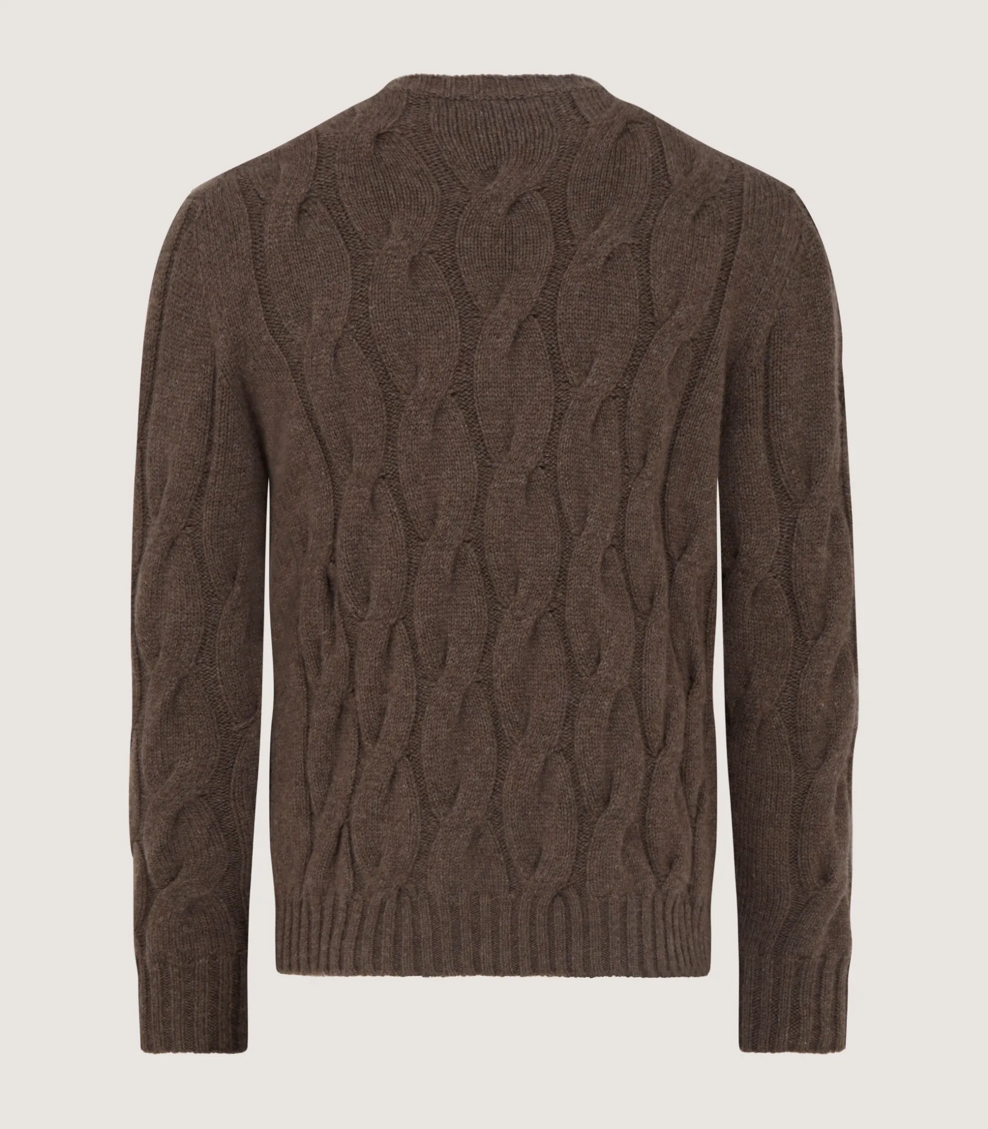 Men's Cashmere Loch Cable Crew Neck Sweater In Dark Taupe