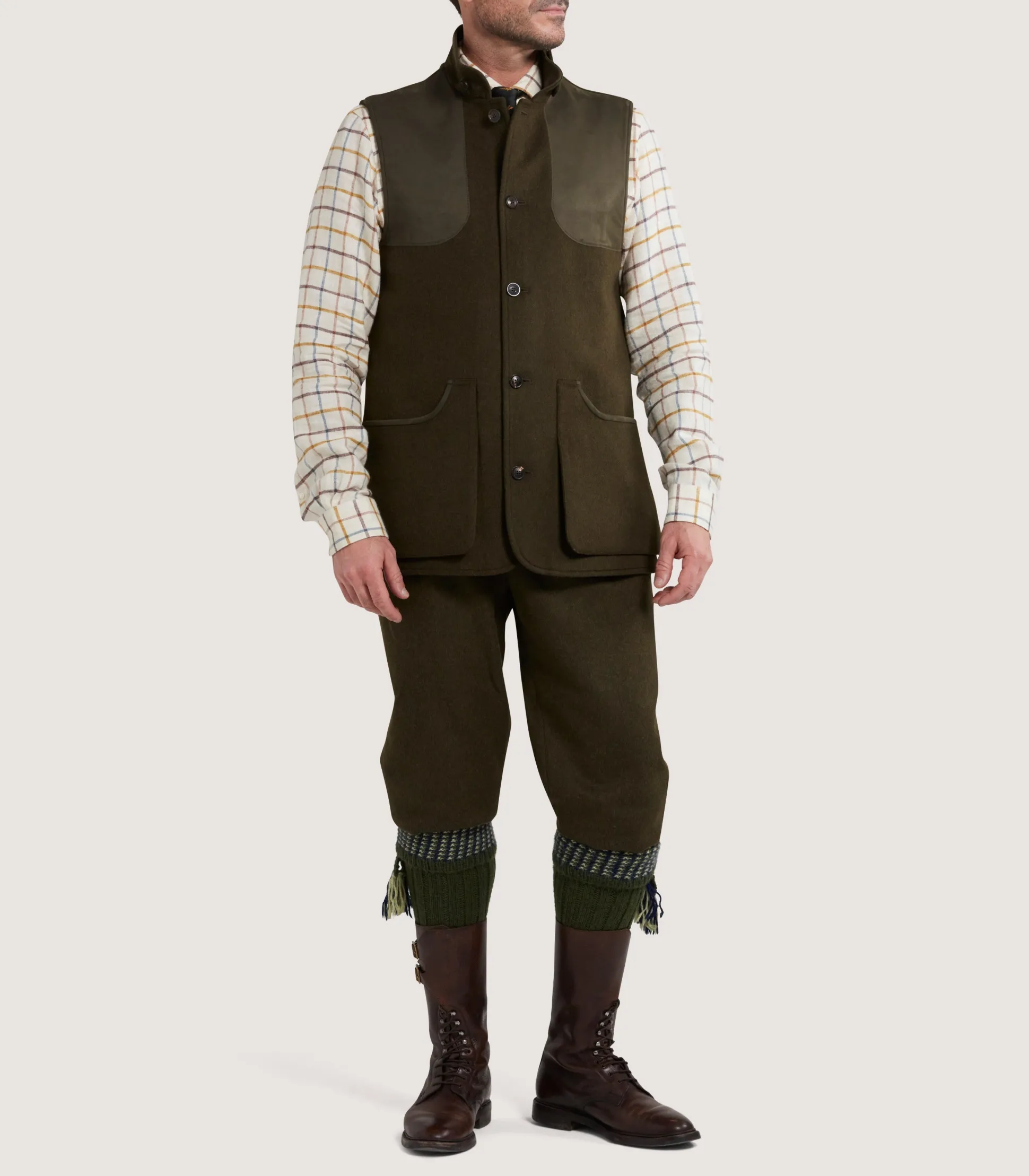 Men's Loden High Collar Sporting Vest in Loden