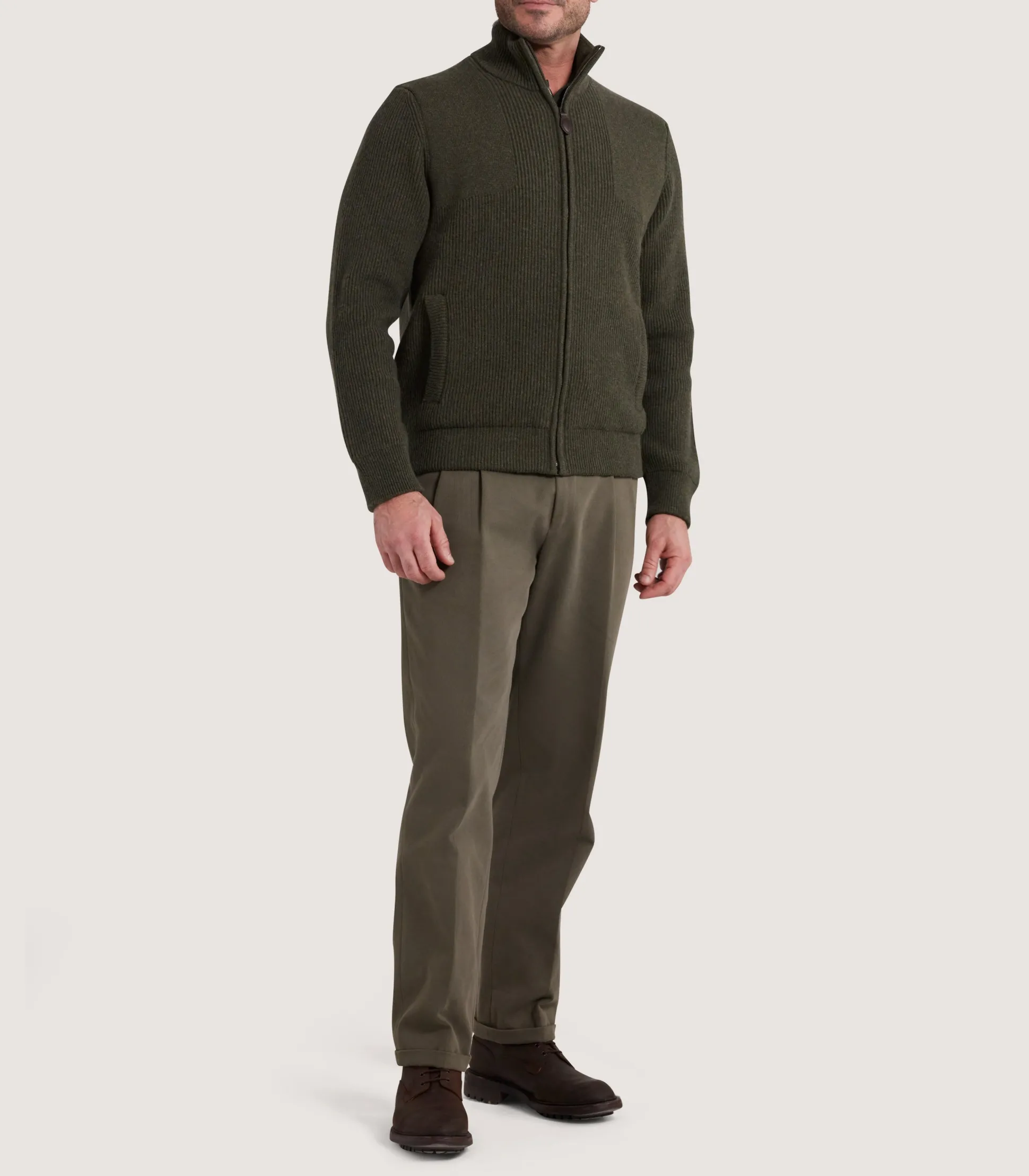 Men's Orkney Zip Front Cardigan in Loden