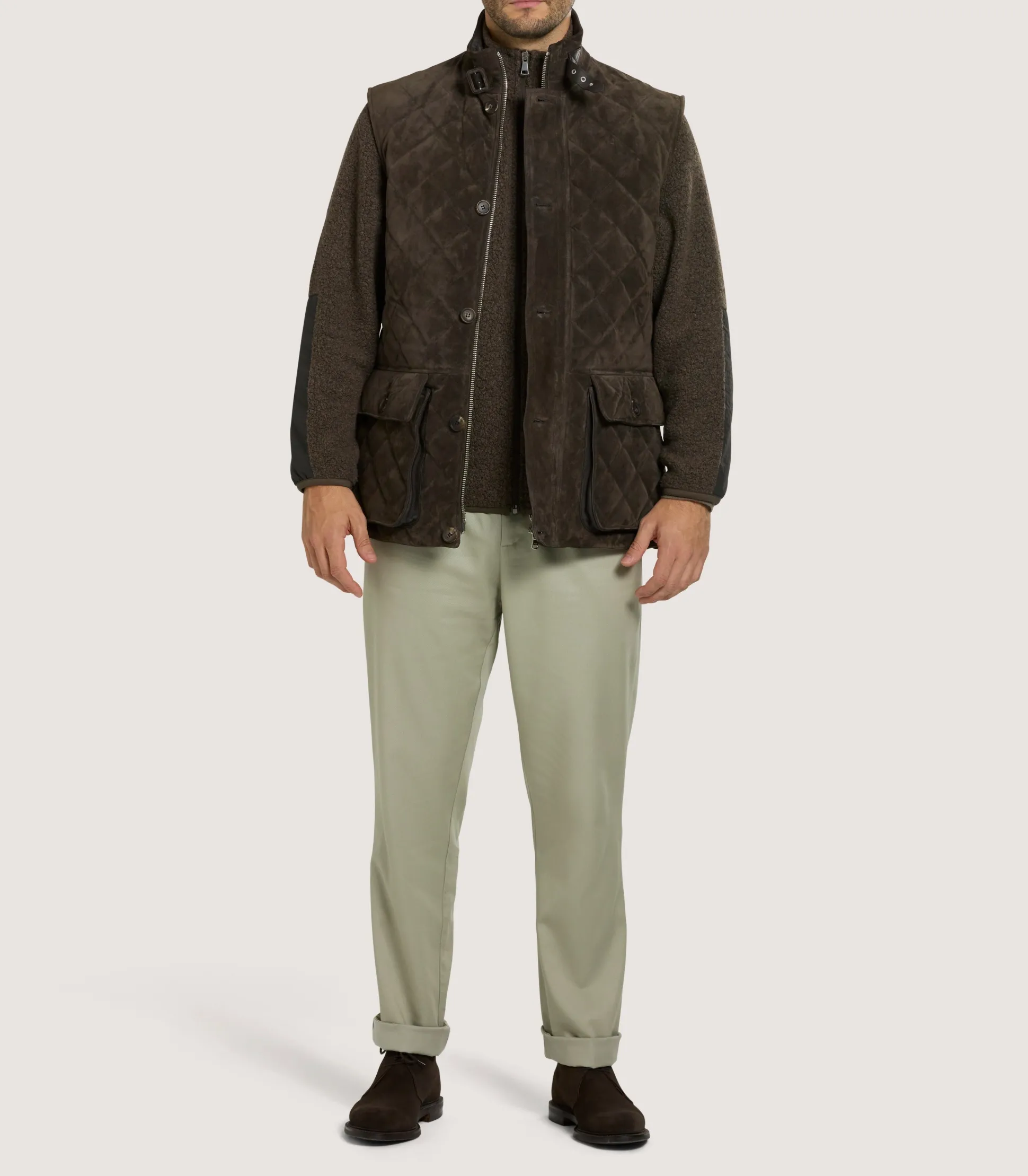 Men's Suede Padded Gilet in Walnut
