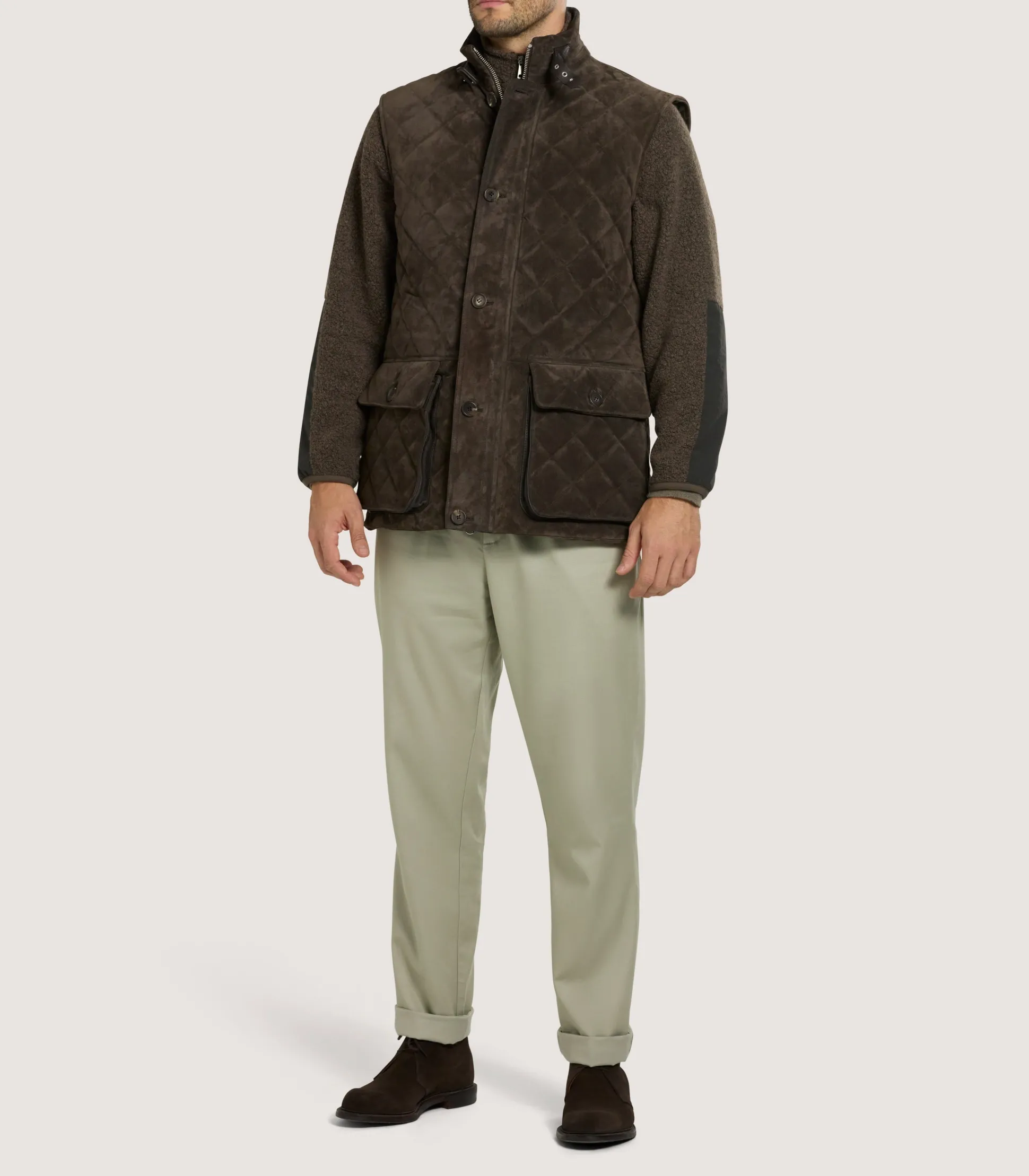 Men's Suede Padded Gilet in Walnut