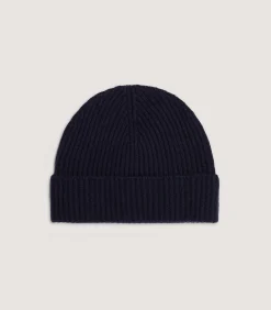 Unisex Ribbed Cashmere Beanie in Midnight