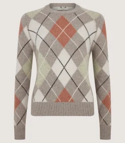 Women's Cashmere Argyle Crew Neck Sweater in Flint