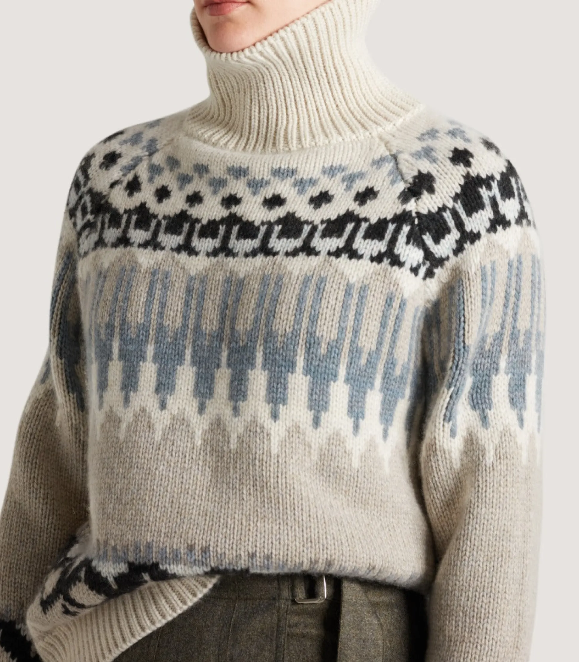 Women's Cashmere Fairisle Falcon Crew Neck Sweater In Kestral