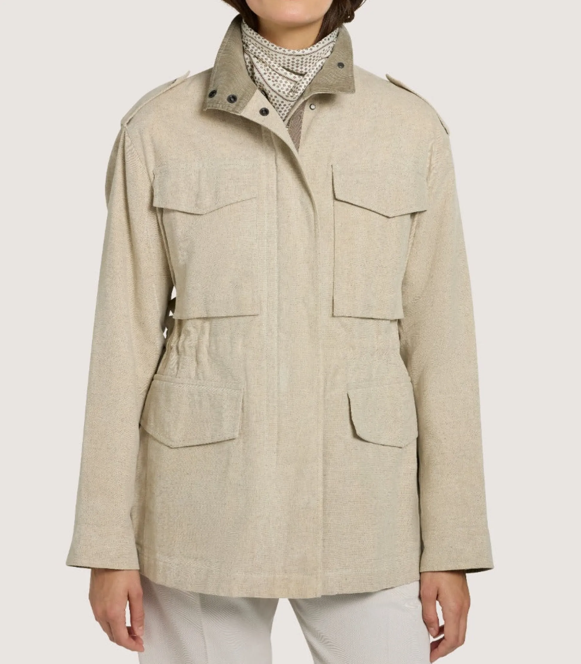 Women's Cotton Linen Field Jacket in Pale Stone