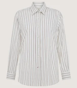 Women's Cotton Silk Stripe Shirt in Pale Stone