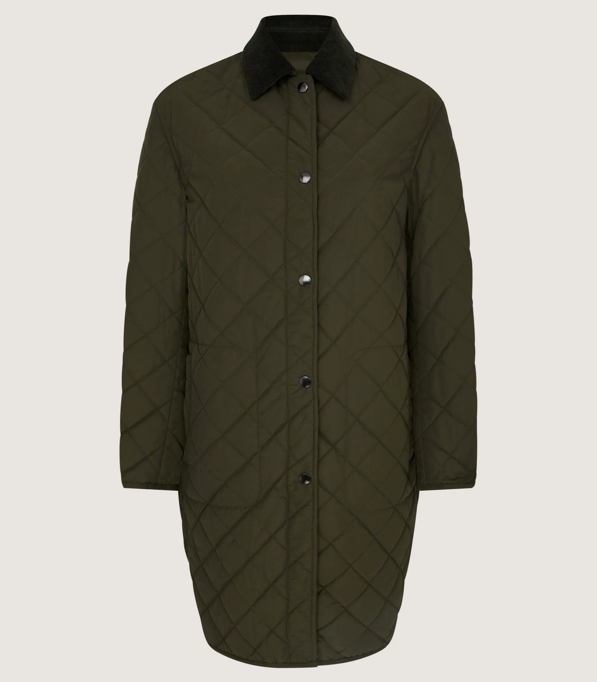 Women's Long Quilted Purdey Jacket in Dark Olive