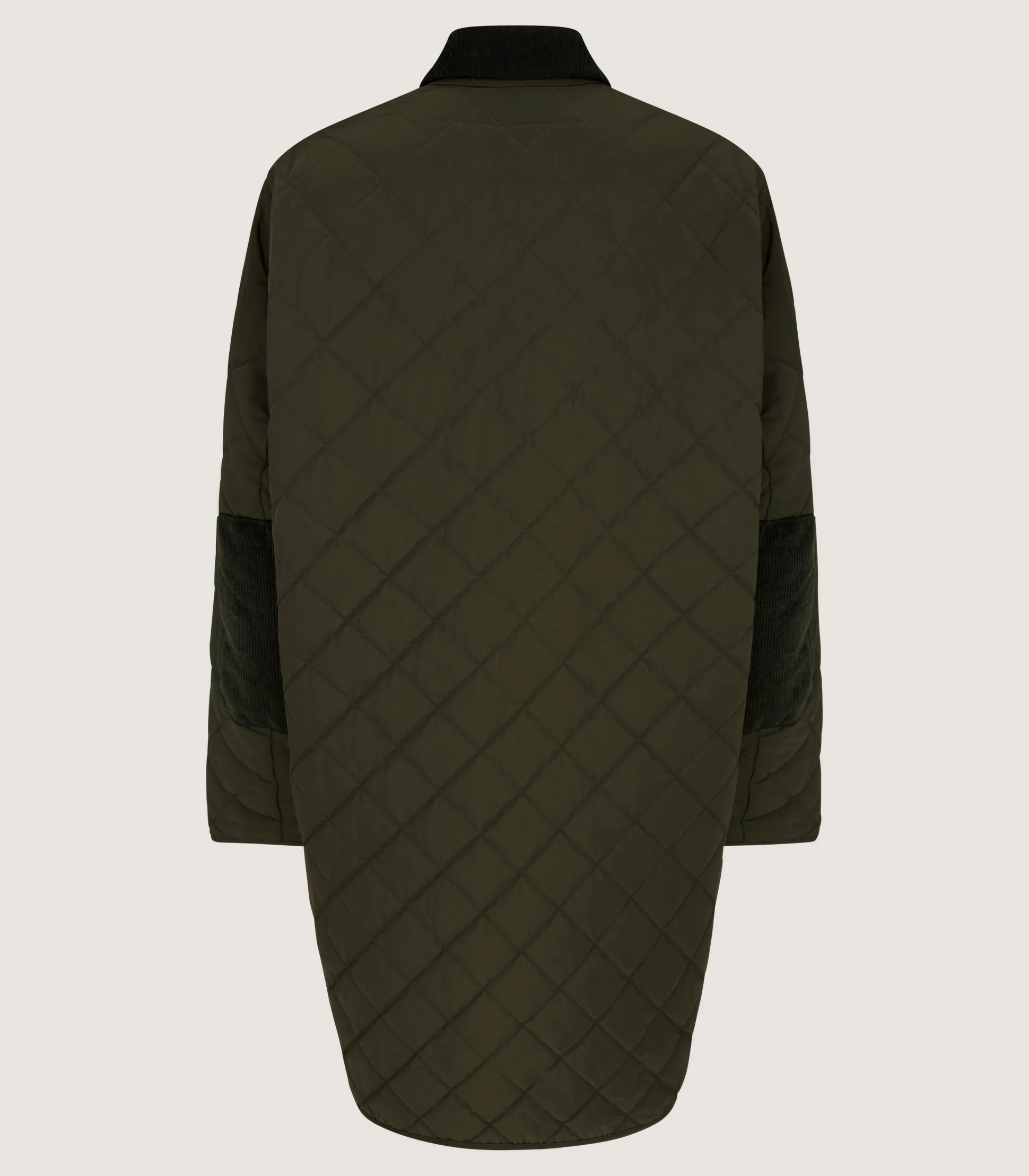 Women's Long Quilted Purdey Jacket in Dark Olive