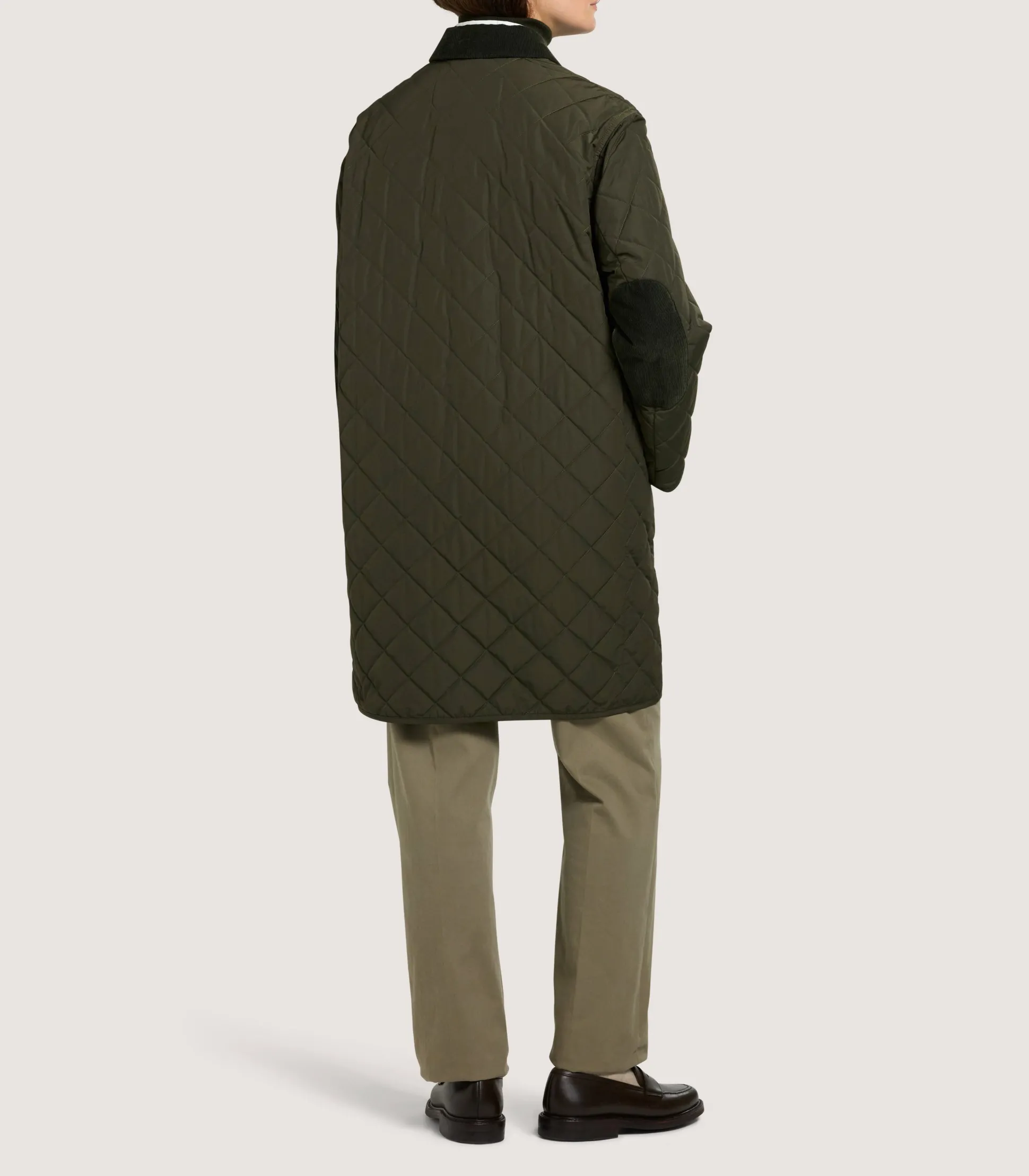Women's Long Quilted Purdey Jacket in Dark Olive