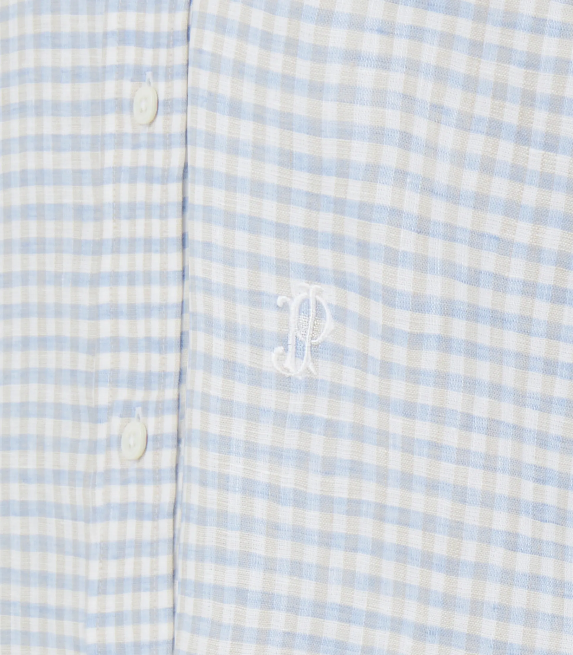 Women's Pale Indigo Linen Shepherd Check Button Down Shirt