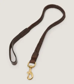 Braided Leather Dog Lead in Dark Brown