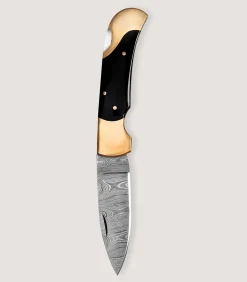 Damascus Folding Knife In Buffalo Horn