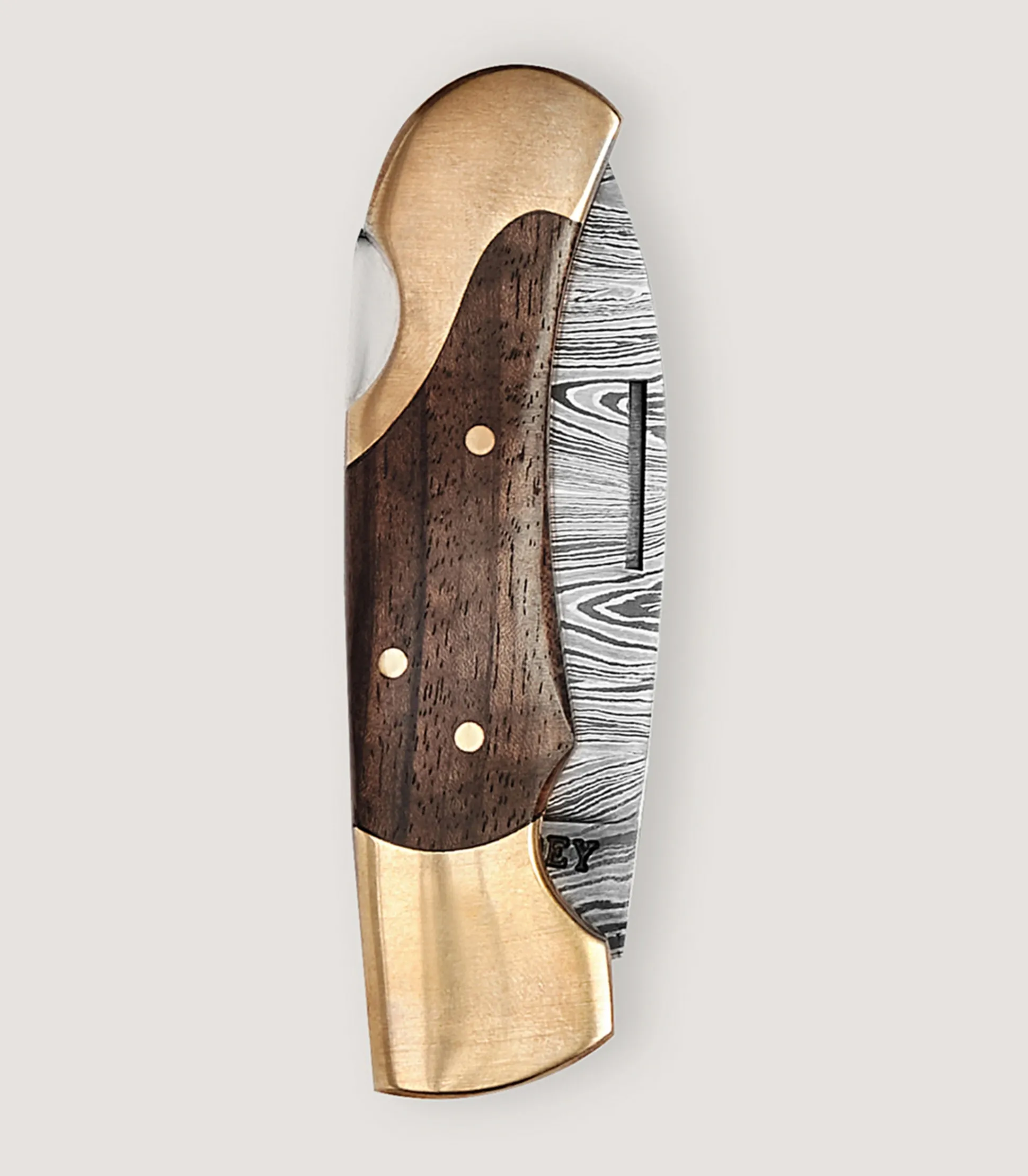 Damascus Folding Knife In Walnut