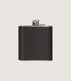 Grain Leather Hip Flask In Olive Green