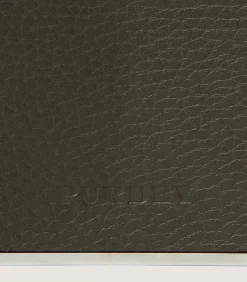 Grain Leather Hip Flask In Olive Green