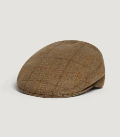 Litton Short Peak Tweed Flat Cap In Morar