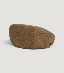 Litton Short Peak Tweed Flat Cap In Morar