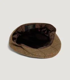 Litton Short Peak Tweed Flat Cap In Morar