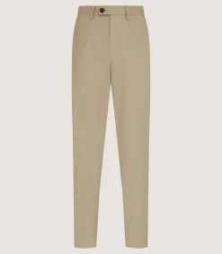 Men's Brushed Cotton Twill Flat Front Trousers In Khaki