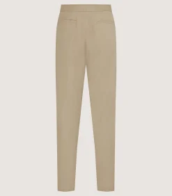 Men's Brushed Cotton Twill Flat Front Trousers In Khaki