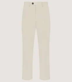Men's Brushed Cotton Twill Flat Front Trousers In Stone