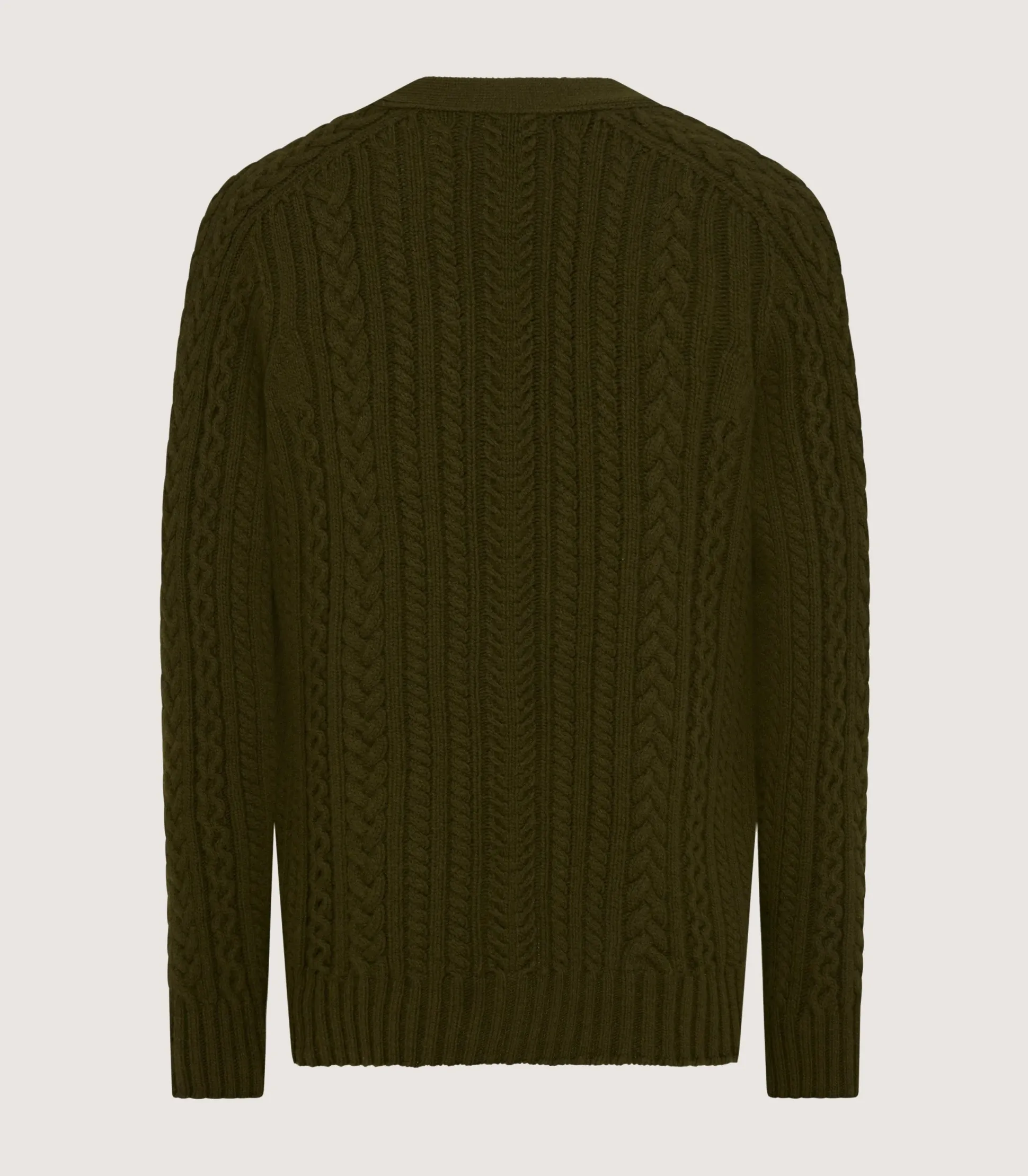 Men's Cashmere Cable And Rib V Neck Cardigan In Military