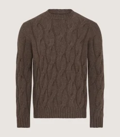 Men's Cashmere Loch Cable Crew Neck Sweater In Dark Taupe
