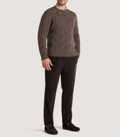 Men's Cashmere Loch Cable Crew Neck Sweater In Dark Taupe