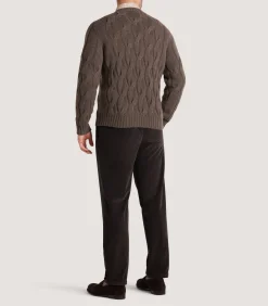 Men's Cashmere Loch Cable Crew Neck Sweater In Dark Taupe