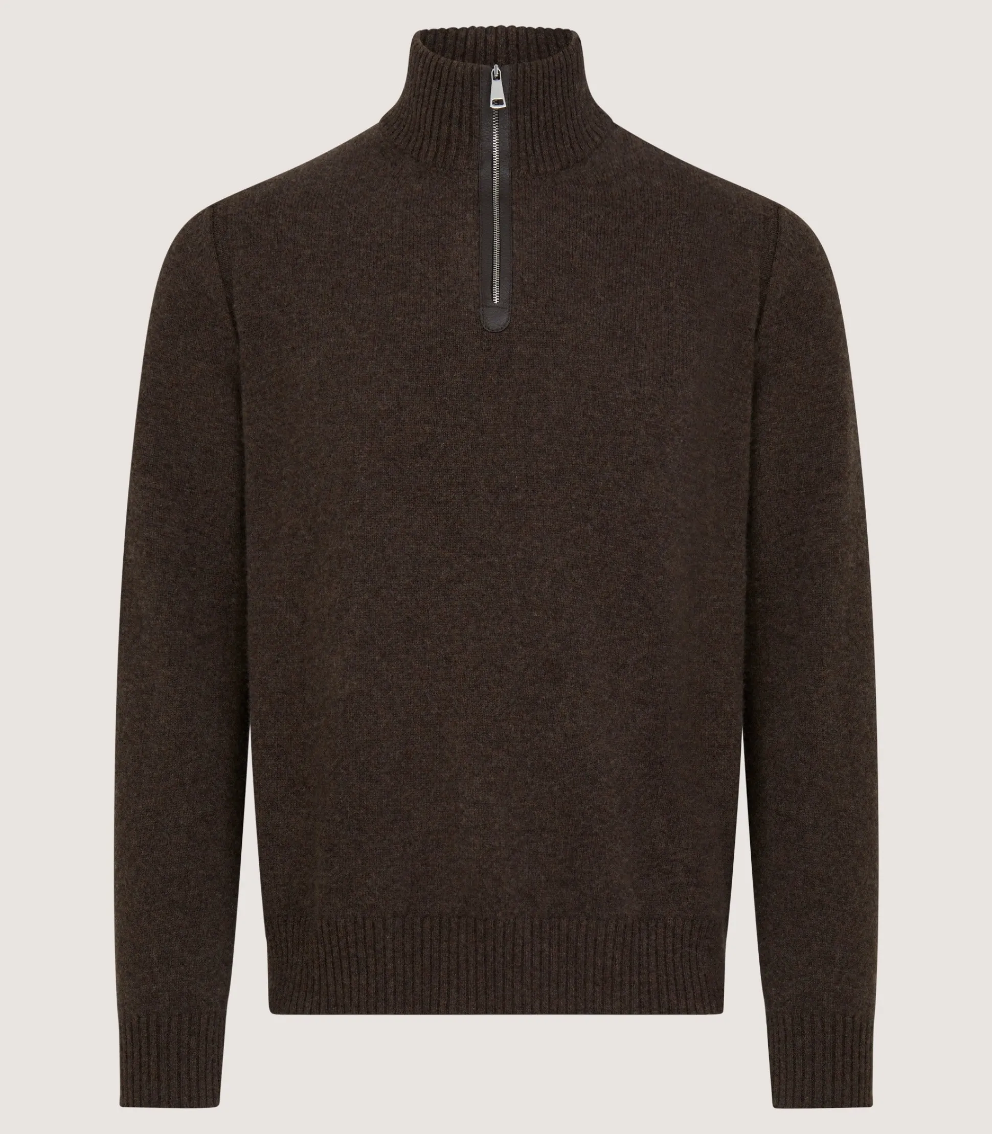 Men's Cashmere Quarter Zip Sweater in Walnut