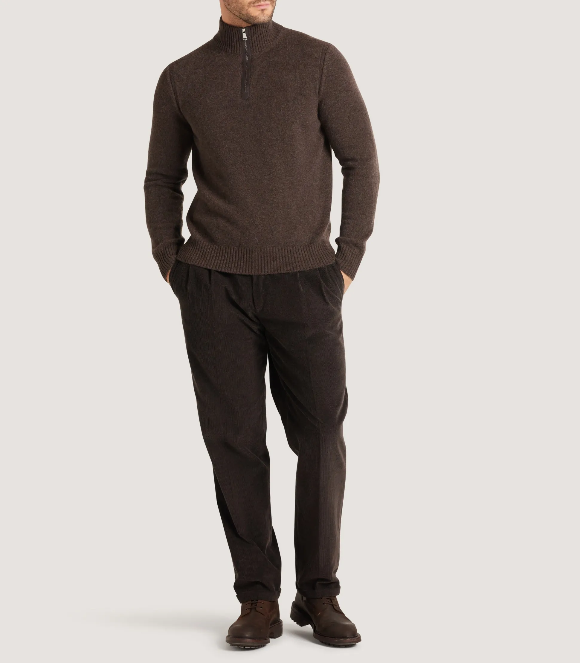 Men's Cashmere Quarter Zip Sweater in Walnut