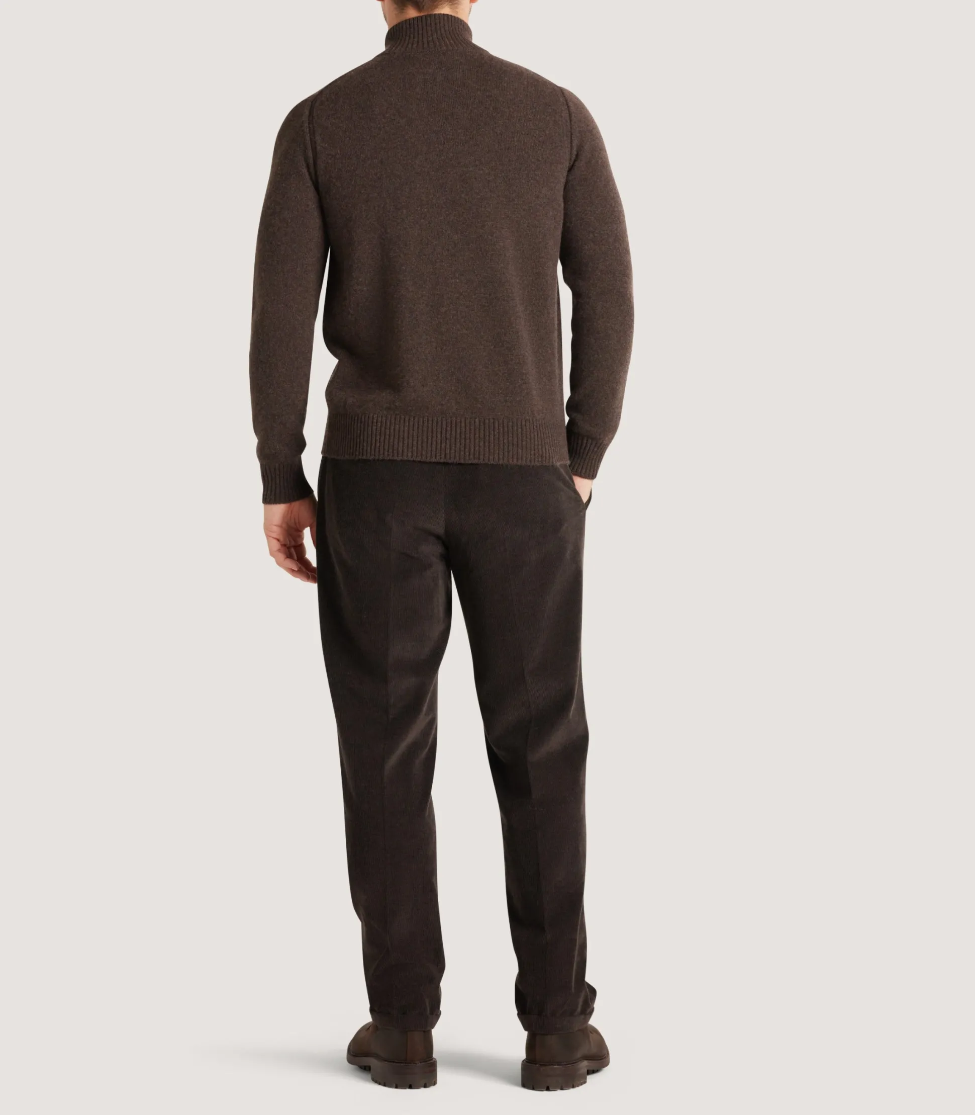 Men's Cashmere Quarter Zip Sweater in Walnut