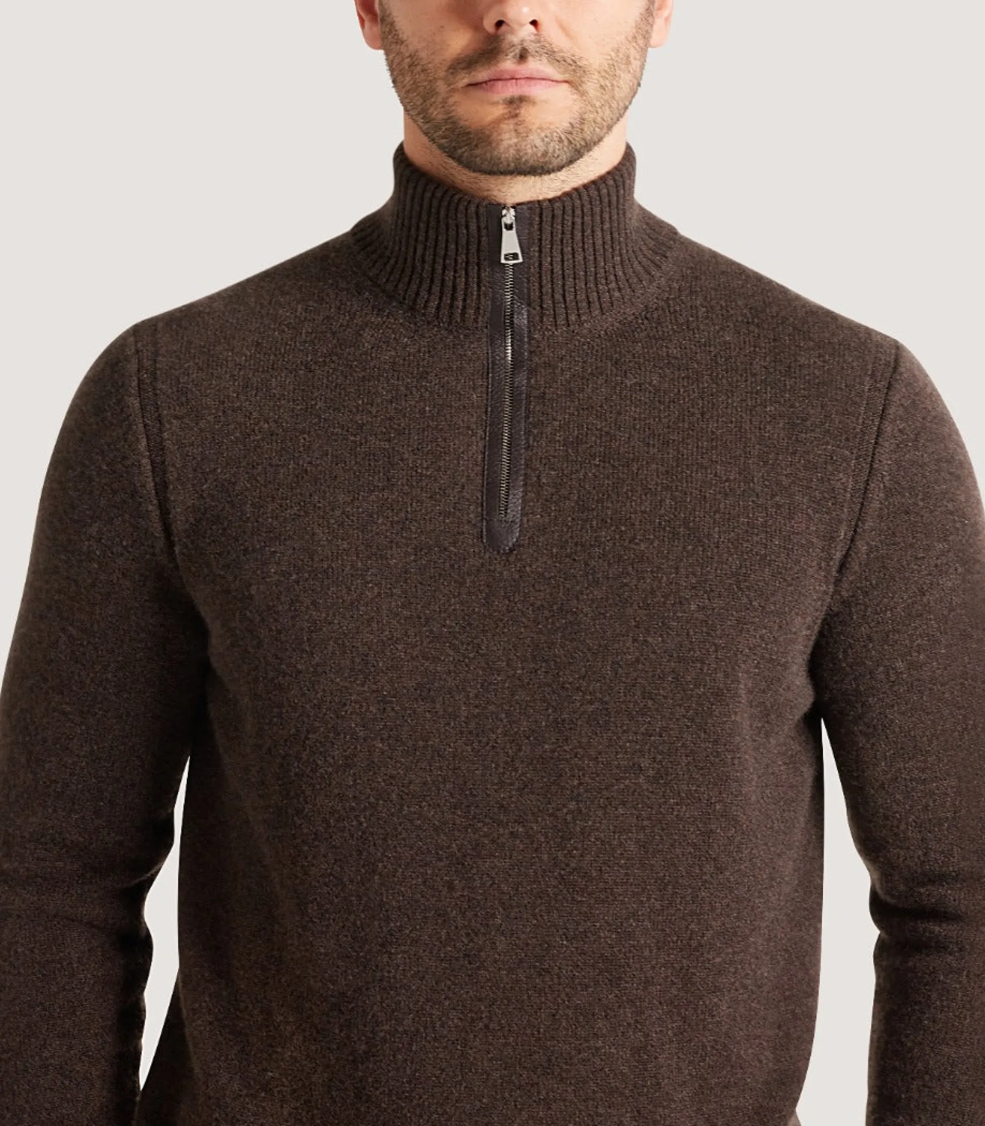Men's Cashmere Quarter Zip Sweater in Walnut
