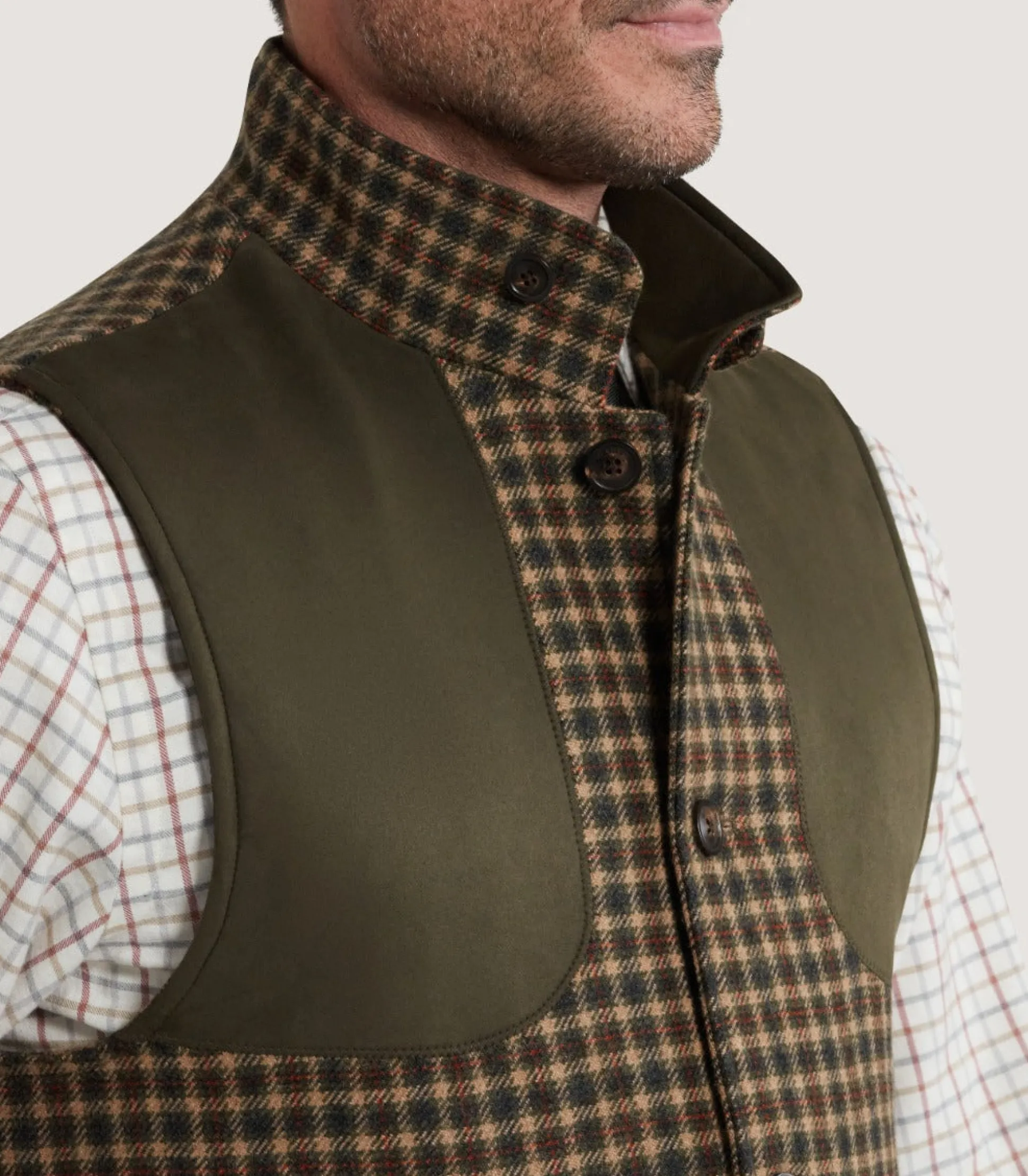 Men's Cashmere Tweed High Collar Sporting Vest in Langshaw