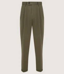 Men's Dark Olive Cotton Dart Front Trousers