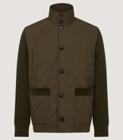 Men's Devonshire Nylon Quilted Zip Front Cardigan in Loden