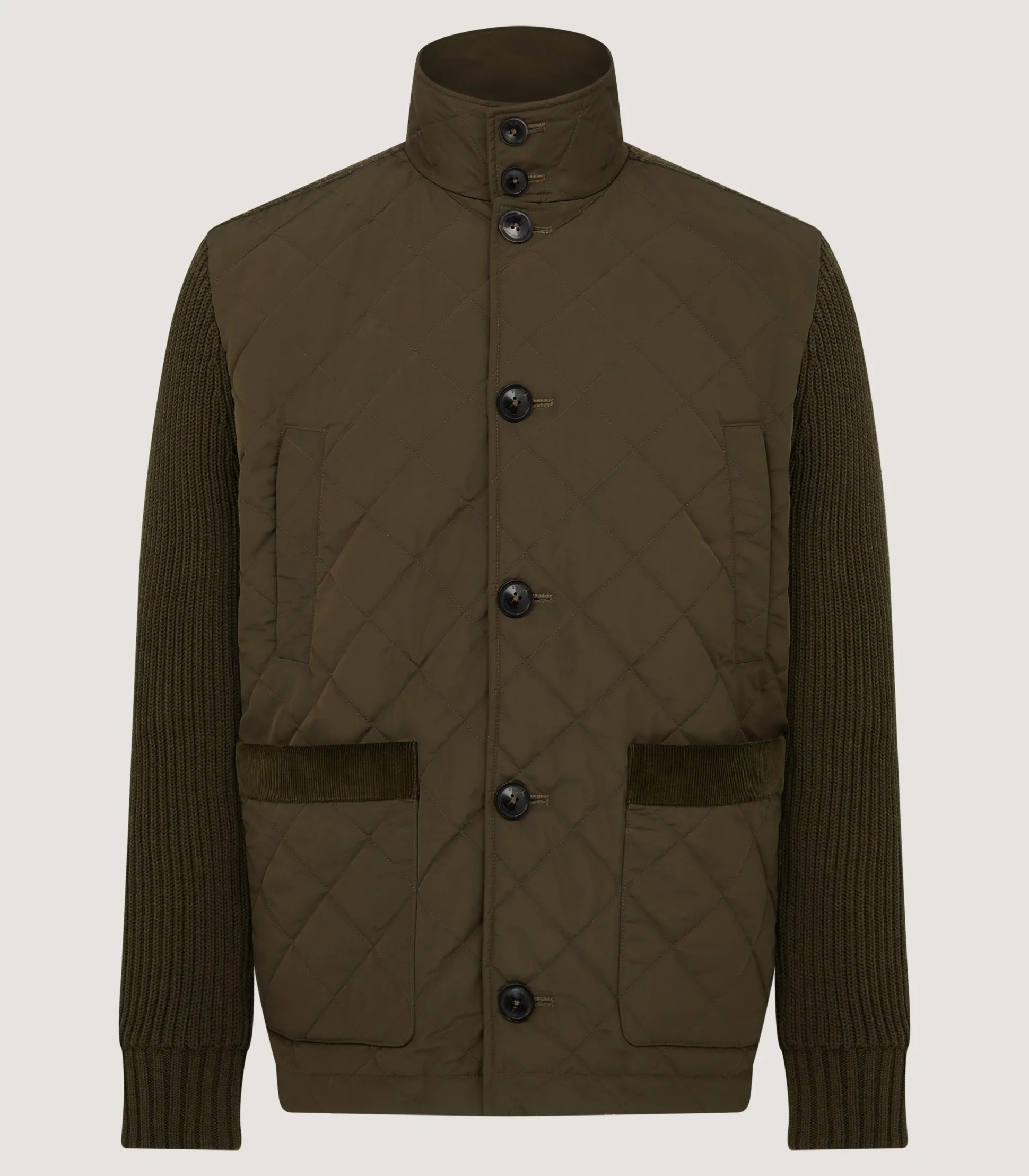 Men's Devonshire Nylon Quilted Zip Front Cardigan in Loden