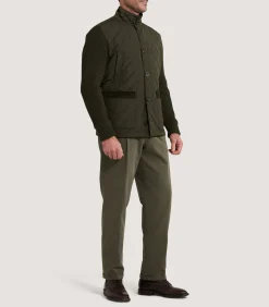 Men's Devonshire Nylon Quilted Zip Front Cardigan in Loden