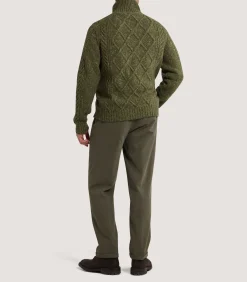 Men's Donegal Aran Full Zip Cardigan in Moss