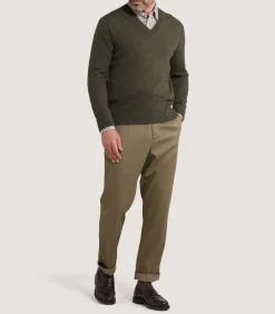 Men's Ensay British Outdoor V Neck Jumper in Loden