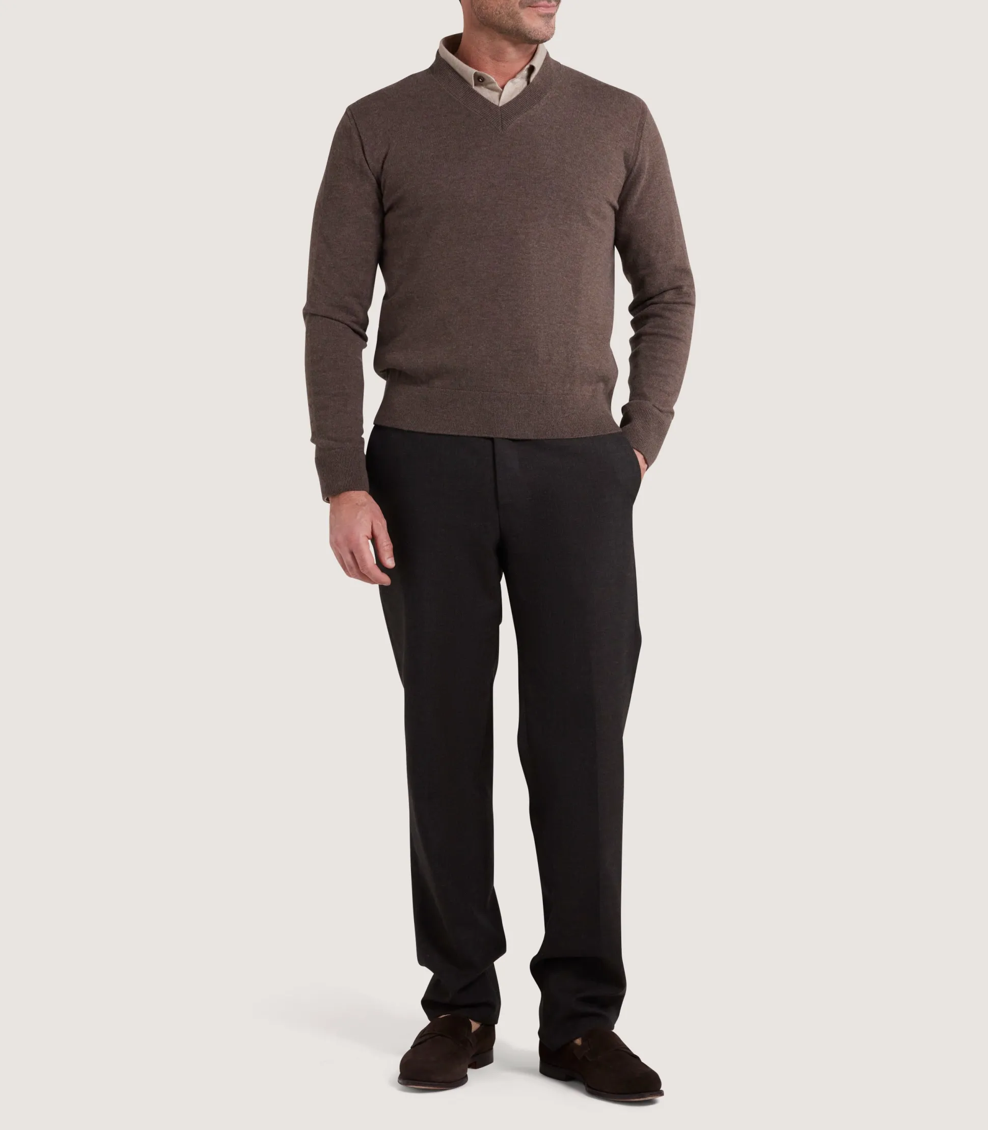 Men's Ensay British Outdoor V Neck Jumper in Oak