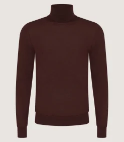 Men's Extra Fine Worsted Cashmere Seamless Turtleneck In Dark Umber