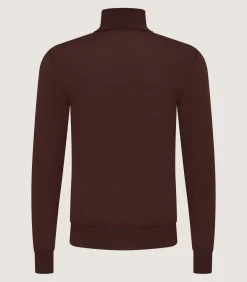 Men's Extra Fine Worsted Cashmere Seamless Turtleneck In Dark Umber