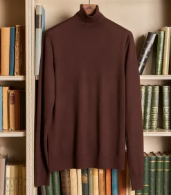 Men's Extra Fine Worsted Cashmere Seamless Turtleneck In Dark Umber