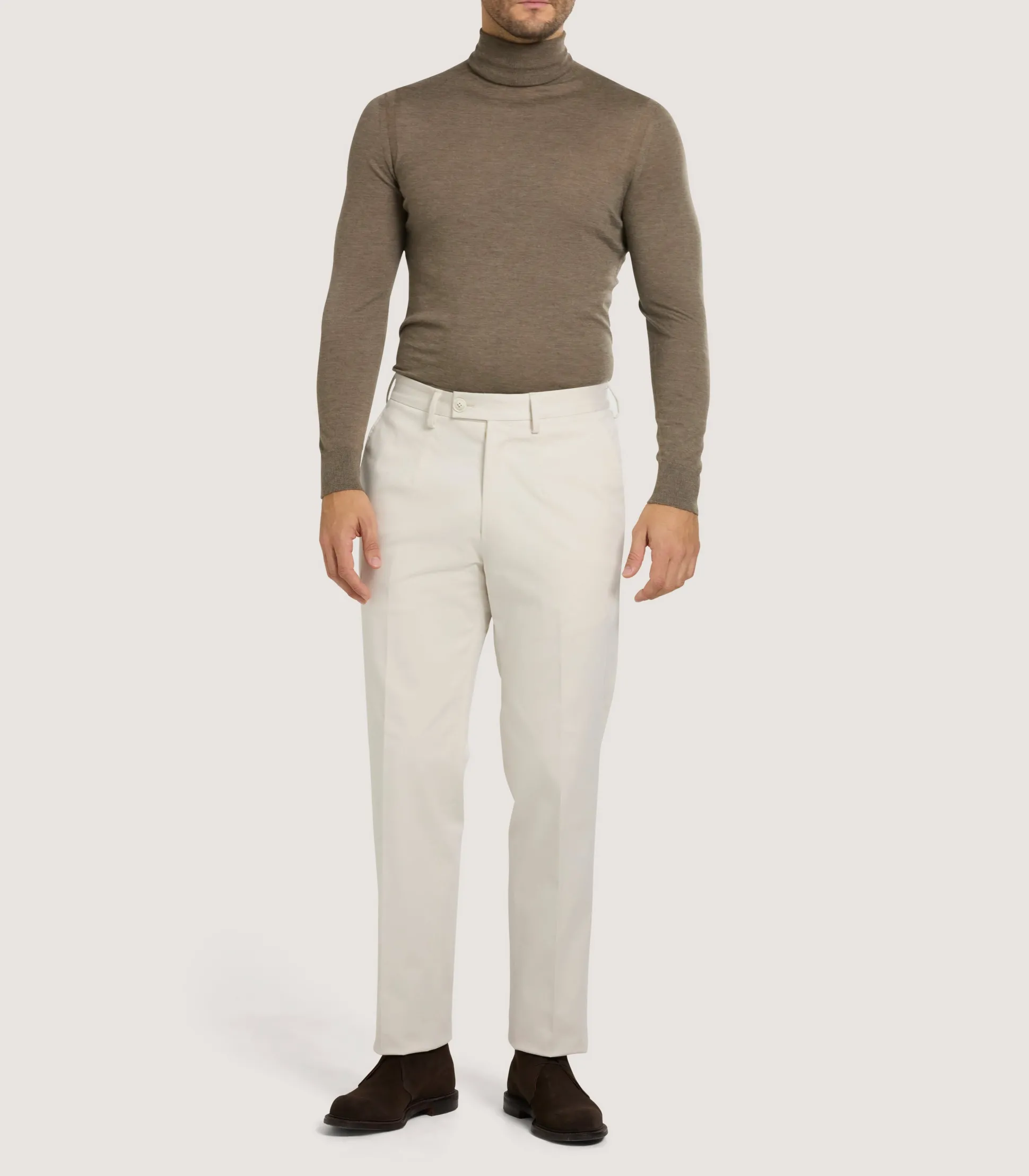 Men's Extra Fine Worsted Cashmere Seamless Turtleneck In Taupe
